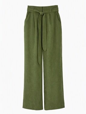 Lulus NWT High-Rise Wide Leg Pants | Olive Green Tie-Waist Trousers | Size M